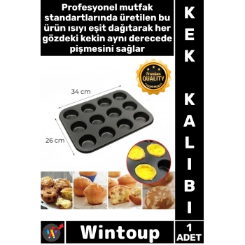 #KekKalıbı Yanmaz Yapışmaz Granit Döküm Muffin Pişirme Tepsisi Metal Kaplama Şık 12 Gözlü Kek Kalıbı