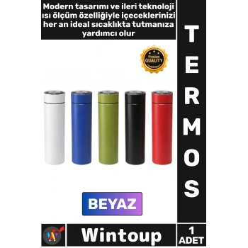#Termos Akıllı Isı Ölçer Çelik 500ml Sızdırmaz Sıcak Soğuk Koruyucu Dijital Göstergeli Termos Beyaz
