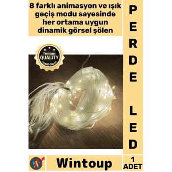 #Led Dekoratif Günışığı Dekorasyon Şık Animasyonlu 2 X 2  Sarı Işık 192 Led 8 Fonksiyonlu Perde Led