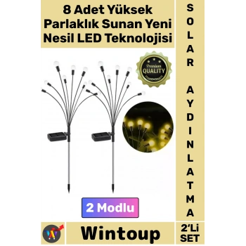 #Solar Güneş Enerjili Su Geçirmez Dış Mekan Dekoratif 8 Ledli 2 Modlu 2li Solar Bahçe Aydınlatması