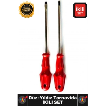 #Tornavida Profesyonel Dayanıklı 5x100 mm Uçlu Pratik Ev Tipi Sağlam Düz Yıldız Tornavida İkili Set