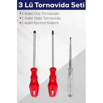 3lü Tornavida Seti (Düz Tornavida + Yıldız Tornavida + Kontrol Kalemi)