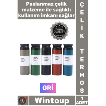 #Termos Paslanmaz Sızdırmaz Vakumlu Isı Koruyucu Hediyelik Kamp Piknik Gri Şık Çelik Termos 500 ML