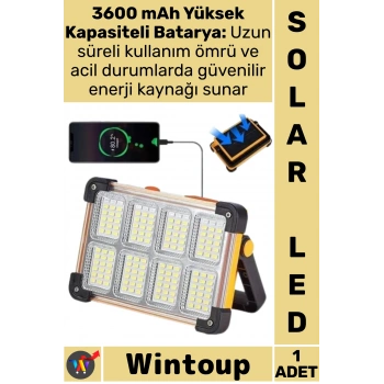 #Led Kamp Lambası Güneş Enerjili Taşınabilir Şarjlı Aydınlatma 3600 mAh Pil 4 Kademeli Solarlı Led