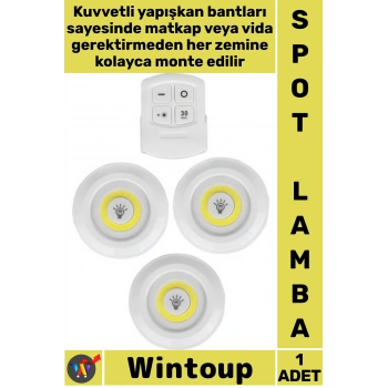 #Lamba Uzaktan Kumandalı Yapışkanlı Pilli Mutfak Banyo Dokunmatik Şık Led Aydınlatma 3lü Spot Lamba