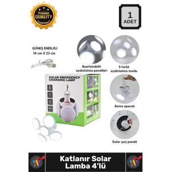 #SolarLamba Güneş Enerjili Bahçe Aydınlatma Kamp Katlanır Asma Aparatlı 5 Modlu Solar Lamba 4lü