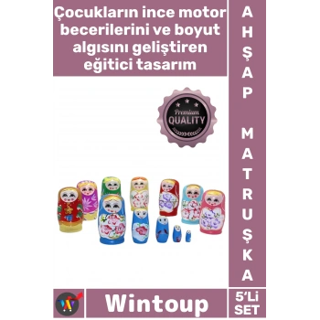 #Matruşka Özel El Boyaması Doğal Dekoratif Nostaljik Eğitici Şık Koleksiyonluk 5li Ahşap Matruşka