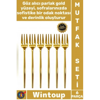 #Çatal Paslanmaz Çelik Şık Sunum Modern Lüks Parlak Ergonomik 13 Cm Gold 6 Parça Tatlı Çatalı Seti