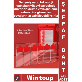 #Bant Şeffaf Nano Montaj Sabitleme 60 Parça Kolay Açılır Güçlü Çift Taraflı Bant 18 Mm x 50 Mm