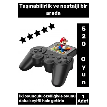520 Nostalji Oyunlu Mini Atari Gameboy gamebox Çift Oyuncu Oyun Konsolu Siyah