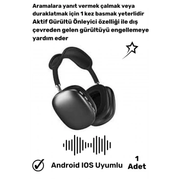REALME 10 PRO+  Uyumlu 5.2 Bluetooth Anc Dokunmatik P9 Siyah Kablosuz Kulaklık