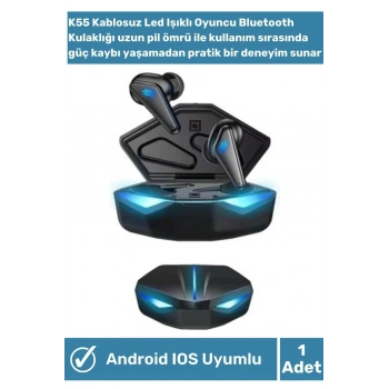 Oyuncu Kulaklığı Mikrofonlu Kablosuz Bulutut Gaming Bluetooth K55 Pupg Kulaklığı Roblox Gaming