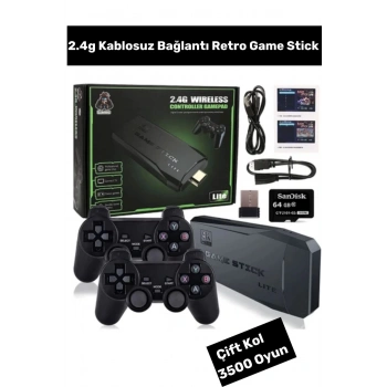 Game Stick Siyah 2.4g Nostaljik Çift Kablosuz Denetleyici Video Oyun Konsolu