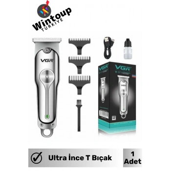 Ultra İnce T Bıçak Mini Tasarım Şarjlı Gümüş Profesyonel Saç Sakal Tıraş Makinesi
