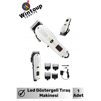 Özel Seri Kablosuz Şarjlı Dijital Led Göstergeli Saç Sakal Tıraş Makinesi Beyaz&Kırmızı Renk