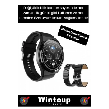 Tüm Akıllı Telefonlarla Uyumlu 3 Kordonlu Akıllı Saat Sesli Görüşme Bildirim Smart Watch