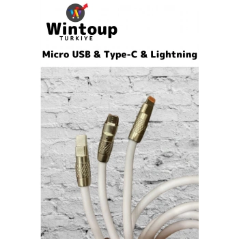 3 in 1 120 Watt 6A Hızlı Şarj Kablosu Type-C&Micro USB&Lightning Giriş