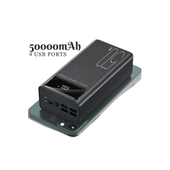 Charger Mega Led 50.000 Mah Fener Işıklı 4 Girişli Taşınabilir Hızlı Şarj Aleti / Powerbank