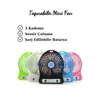 Mini Taşınabilir Portatif Fan Şarj Edilebilir 3 Kademeli Vantilatör