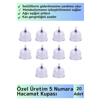 Özel Üretim Yüksek Kaliteli Selülit Çatlak Giderici Vakumlu 5 Numara Hacamat Kupası 20 Adet