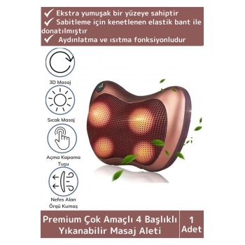 Özel Üretim 4 Başlıklı Yıkanabilir Kılıflı Aydınlatma Kutulu Çok Amaçlı Boyun Omuz Sırt Masaj Aleti