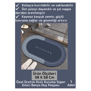 Premium Üretim Nano Teknoloji Kaymaz Kauçuk Süper Hızlı Emici Kuruma Nappa Deri Banyo Duş Paspası