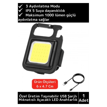 Premium USB Şarjlı 3 Mod Açacaklı El Feneri Mıknatıslı 1000 Lümen Cep Boy LED Anahtarlık