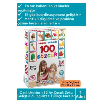 Özel Üretim Çocuk Hafıza Zeka Koordinasyon Geliştirici Eğitici İngilizce Türkçe İlk 100 Sözcük Kart