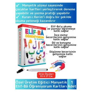 Premium Zeka Geliştirici Eğitici Elif-Bâ Öğreniyorum Yaz-Sil Manyetik Arapça Harfler Arabic Letters