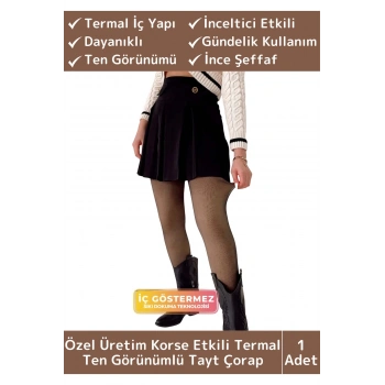 Premium Toparlayıcı Korse Etkili Esnek Sıcak Tutan Peluş İçli Termal Ten Görünümlü Tayt Çorap