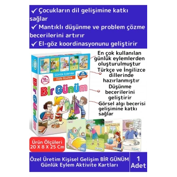 Premium Eğitici Zeka Dil Geliştirici Kişisel Gelişim Çocuk Bir Günüm Eylem Resimli Aktivite Kartları