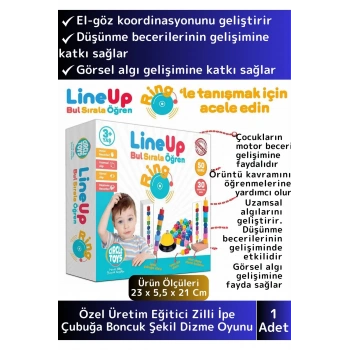 Premium Görsel Algı Dikkat Zeka Geliştiren Eğlenceli Zilli İpe Çubuğa Boncuk Şekil Dizme Oyunu