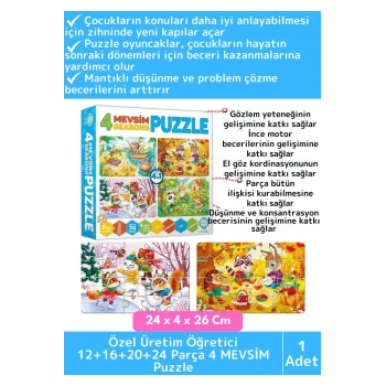 Premium Eğitici Zeka El Göz Koordinasyon Geliştirici Çocuk 12 + 16 + 20 + 24 Parça 4 MEVSİM Puzzle