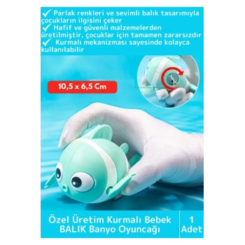 Premium Uzun Ömürlü Hafif Kurmalı Eğlenceli Renkli Yüzen Balık Bebek Çocuk Banyo Su Oyuncağı 1 Adet