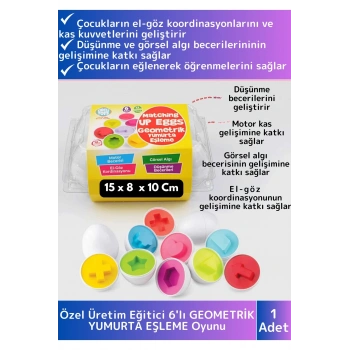 Premium Çocuk Eğitici El Göz Koordinasyonu Zeka Geliştirici 6lı Geometrik Yumurta Eşleme Oyunu