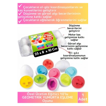 Premium Çocuk Eğitici El Göz Koordinasyonu Zeka Geliştirici 10lu Geometrik Yumurta Eşleme Oyunu
