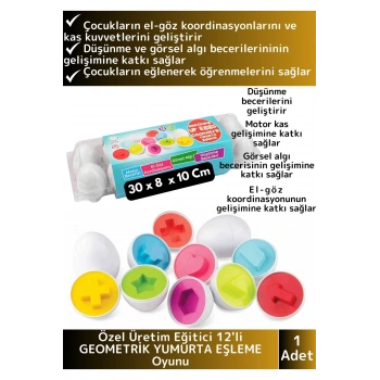 Premium Çocuk Eğitici El Göz Koordinasyonu Zeka Geliştirici 12li Geometrik Yumurta Eşleme Oyunu