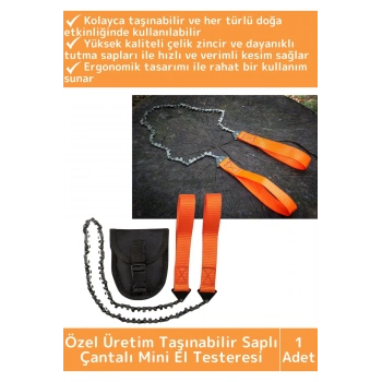 Dayanıklı Hafif Kompakt Saplı Pratik Taşınabilir Çantalı Mini Zincirli Av Doğa Kamp Testere