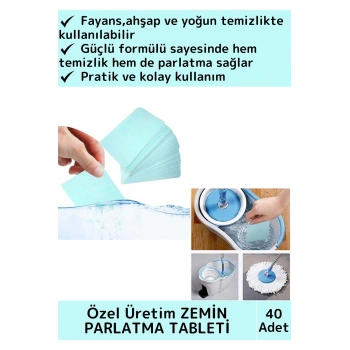 Premium Dükkan Fayans Ahşap Parçalanabilir Pratik Zemin Parlatma Temizleme Tableti 40lı
