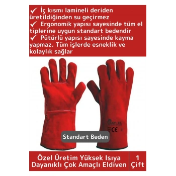 Yanmaz Eldiven Kaynak Yangın Mangal Tamir Su Geçirmez Yüksek Isıya Dayanıklı Çok Amaçlı Eldiven 1 Ad