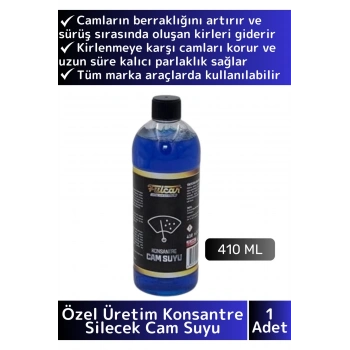 Premium Yüksek Kaliteli İz Bırakmaz Canlı Görüş Sağlayan Oto Araç Konsantre Silecek Cam Suyu 410 Ml