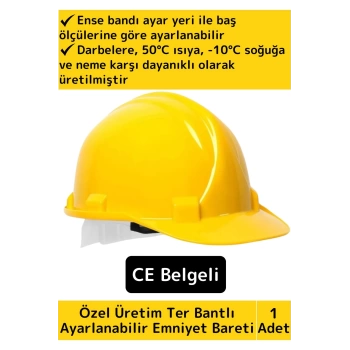 Özel Üretim Uzun Ömürlü CE Belgeli Ter Bantlı Ayarlanabilir İnşaat İş Güvenliği Emniyet Bareti Sarı