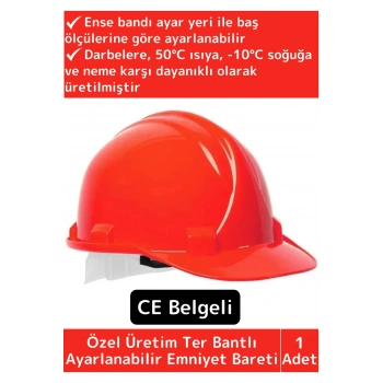 Özel Uzun Ömürlü CE Belgeli Ter Bantlı Ayarlanabilir İnşaat İş Güvenliği Emniyet Bareti Kırmızı