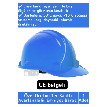 Özel Üretim Uzun Ömürlü CE Belgeli Ter Bantlı Ayarlanabilir İnşaat İş Güvenliği Emniyet Bareti Mavi