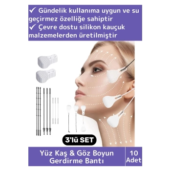 Premium Günlük Kullanım Suya Dayanıklı İpli Yüz Kaş&Göz Vücut Gıdı Gerdirme Bandı 3lü Set 10 Adet