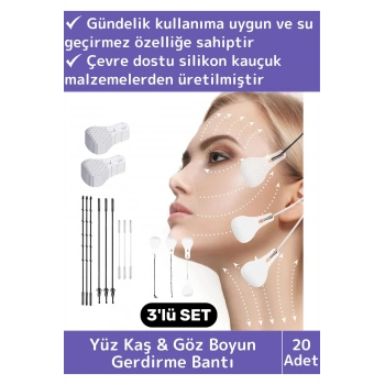 Premium Günlük Kullanım Suya Dayanıklı İpli Yüz Kaş&Göz Vücut Gıdı Gerdirme Bandı 3lü Set 20 Adet