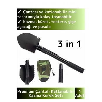 Özel Tasarım Portatif Kamp Deprem Taşınabilir Pusulalı Çantalı Katlanabilir Mini Kazma Kürek Seti