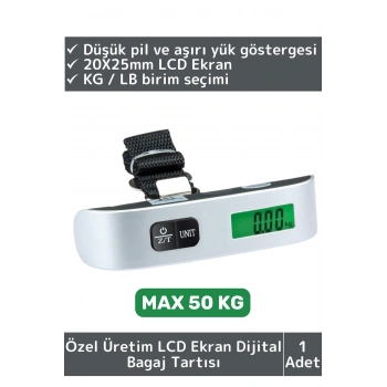 Premium Taşınabilir Seyahat Bavul Ağırlık Tartı Dijital LCD Ekran Kompakt Bagaj Tartısı MAX 50 Kg