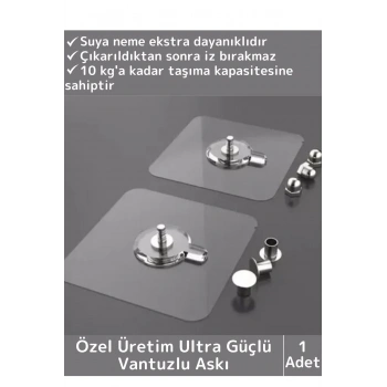 Özel Üretim Yüksek Kaliteli Suya Neme Ekstra Dayanıklı Montajsız Ultra Güçlü Vantuzlu Askı 1 Adet