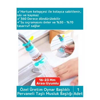 Özel Üretim 360 Derece Dönebilen Su Tasarruflu Oynar Başlıklı Pervaneli Taşlı Musluk Başlığı 1 Adet